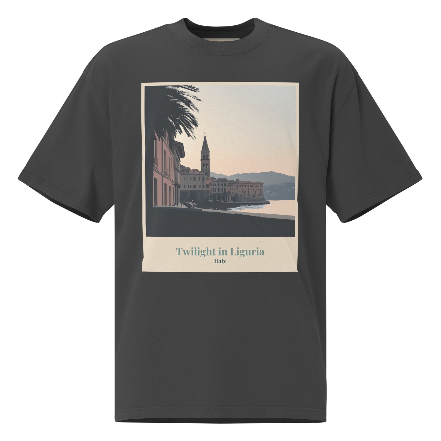 Unisex Oversized Faded T-Shirt - Twilight in Liguria