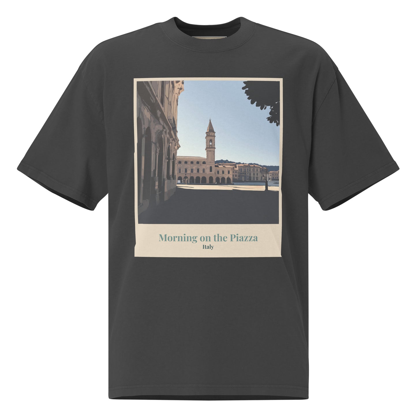 Übergroßes verblasstes Unisex-T-Shirt - Morgen auf der Piazza