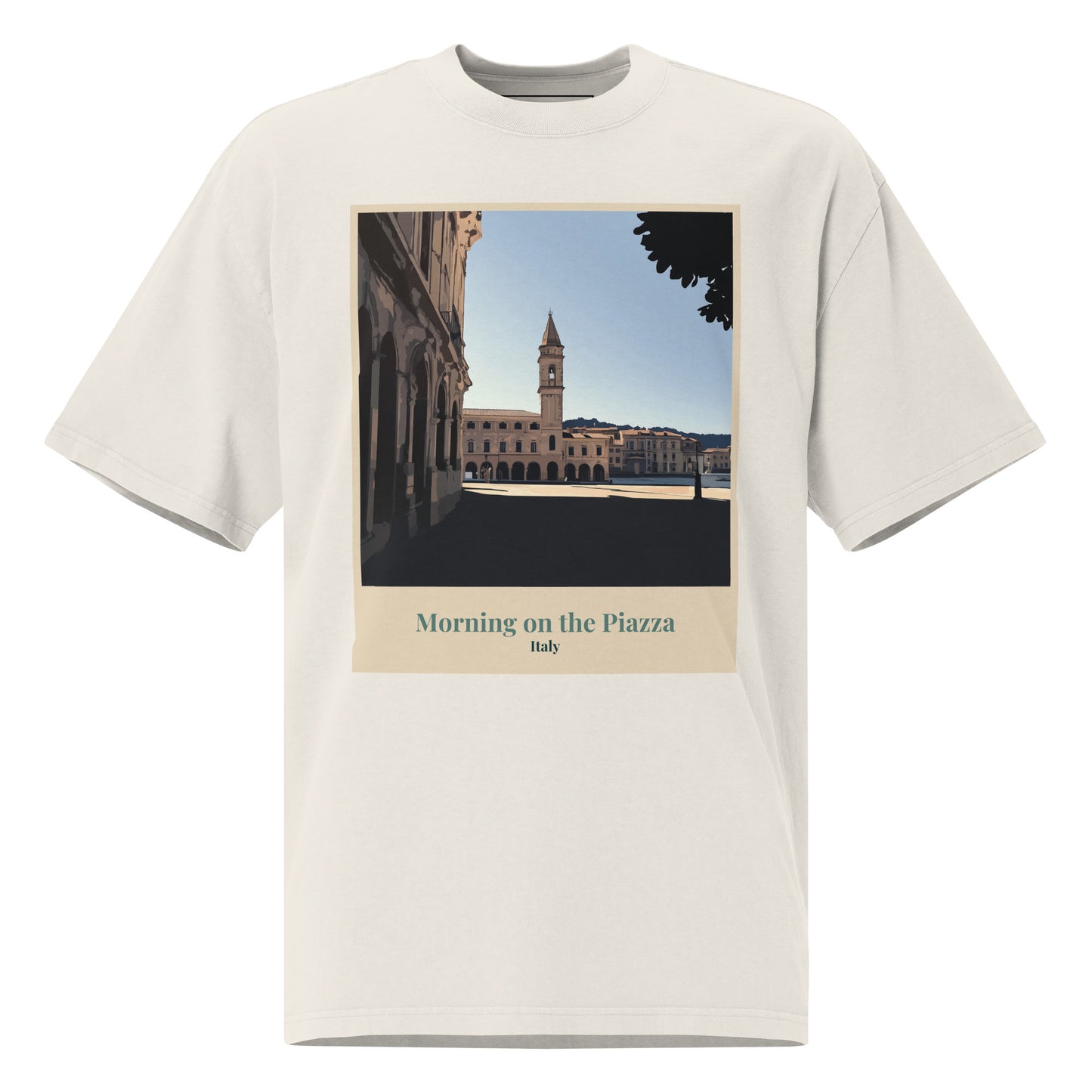 Übergroßes verblasstes Unisex-T-Shirt - Morgen auf der Piazza