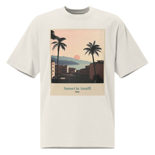 Unisex Oversized Faded T-Shirt - Sunset in Amalfi