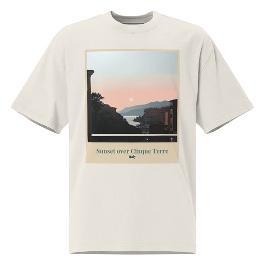 Unisex Oversized Faded T-Shirt - Sunset Over Cinque Terre