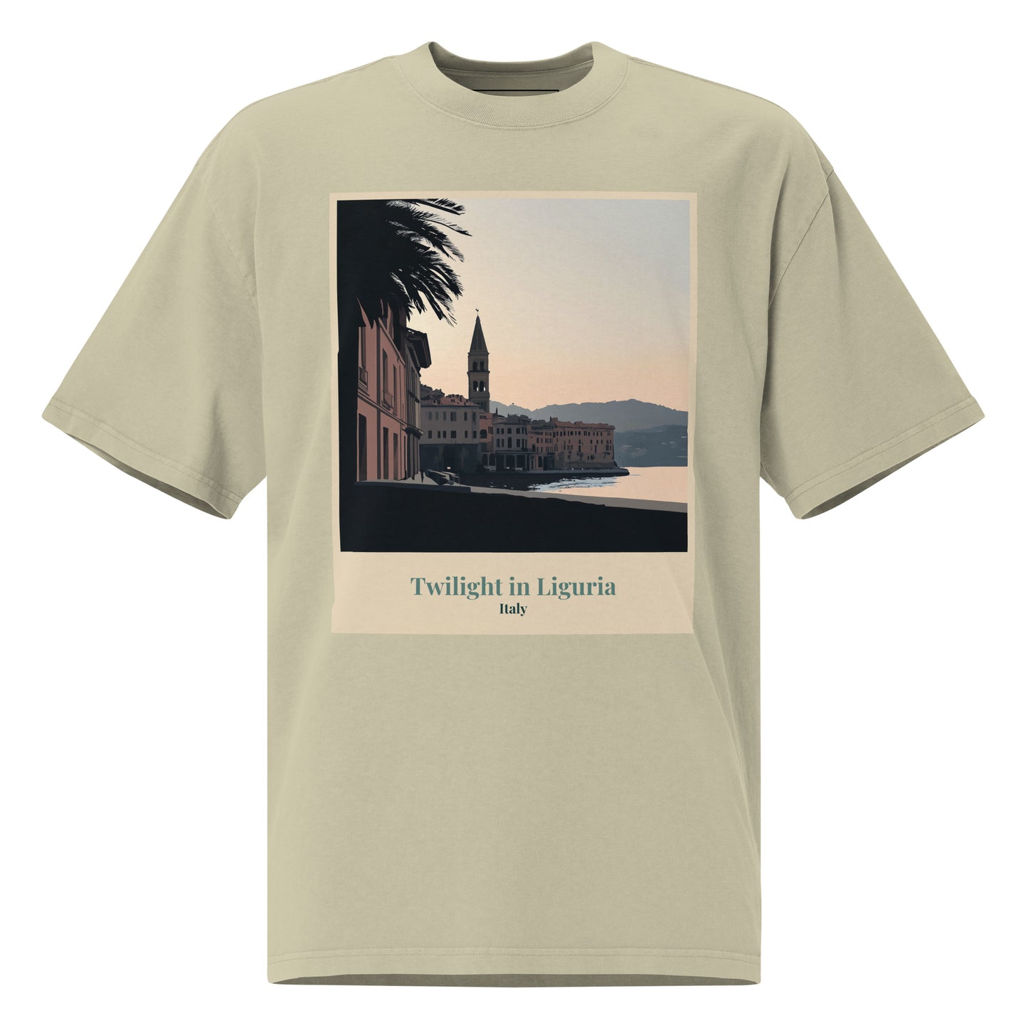 Unisex Oversized Faded T-Shirt - Twilight in Liguria