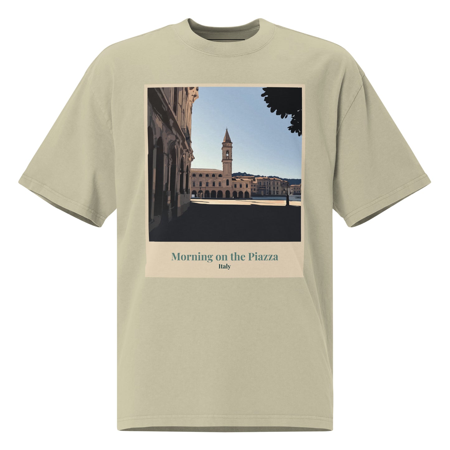 Übergroßes verblasstes Unisex-T-Shirt - Morgen auf der Piazza