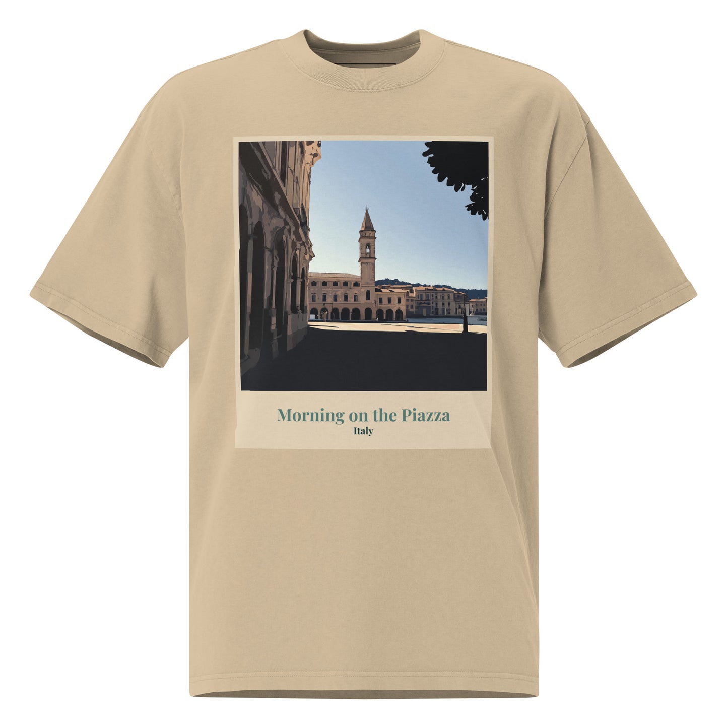 Übergroßes verblasstes Unisex-T-Shirt - Morgen auf der Piazza